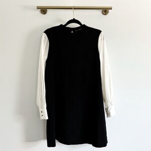 Zara Basic Collection Black Ribbed Dress Contrasting White Sleeves